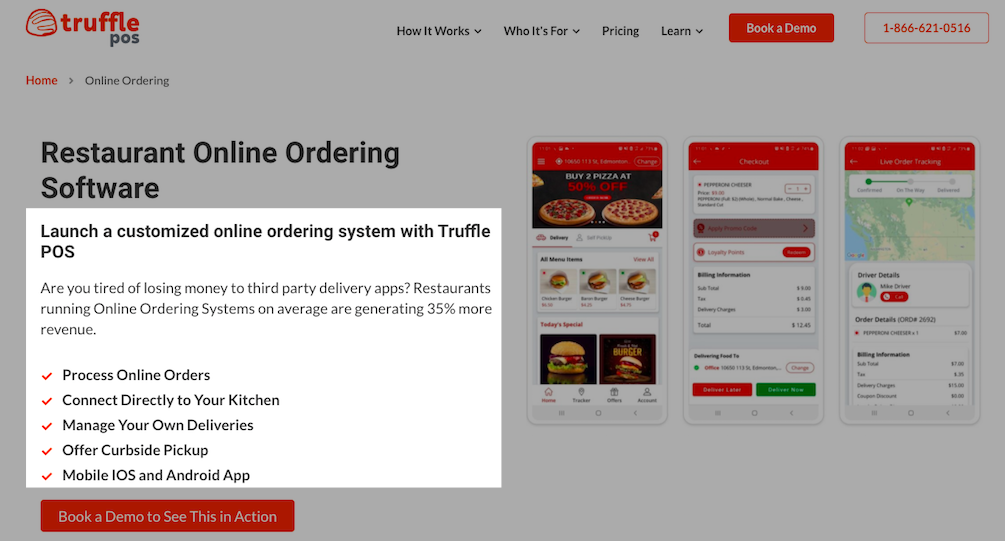 Future-Proofing SEO in the Age of AI For B2B SaaS B2B SaaS Product Page Example: sub heading and bulleted feature list is highlighted
