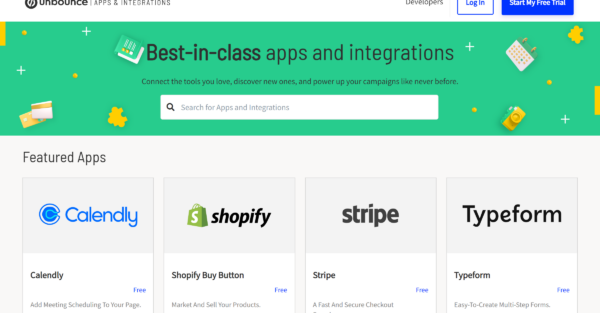20 Examples of the Best SaaS Integrations Pages Unbounce integrations page